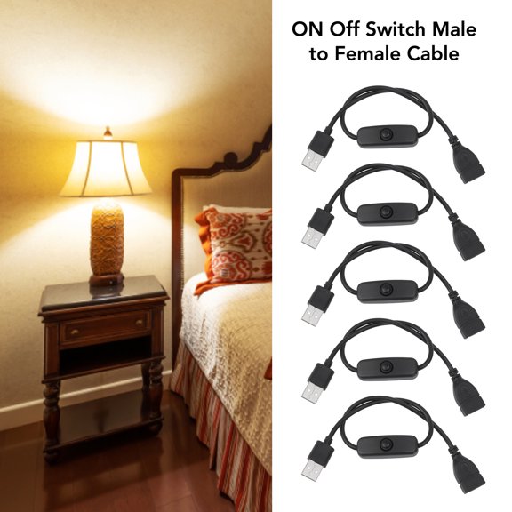 USB 2.0 On/Off Switch Cable, Male To Female, 30cm, Control LED Lights Devices With Ease