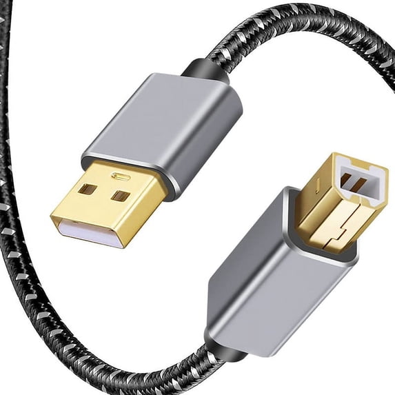 USB 2.0 Printer Cable 15FT, Braided Zinc Alloy Case USB A to B Cable, High-Speed Printer Cord