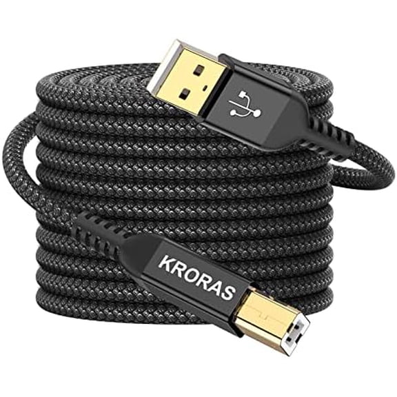 USB 2.0 Printer Cable 25 feet, USB Type A Male to B Male Scanner Cord High Speed for HP, Canon, Dell, Epson, Lexmark, Audio Interface, Midi Keyboard and More