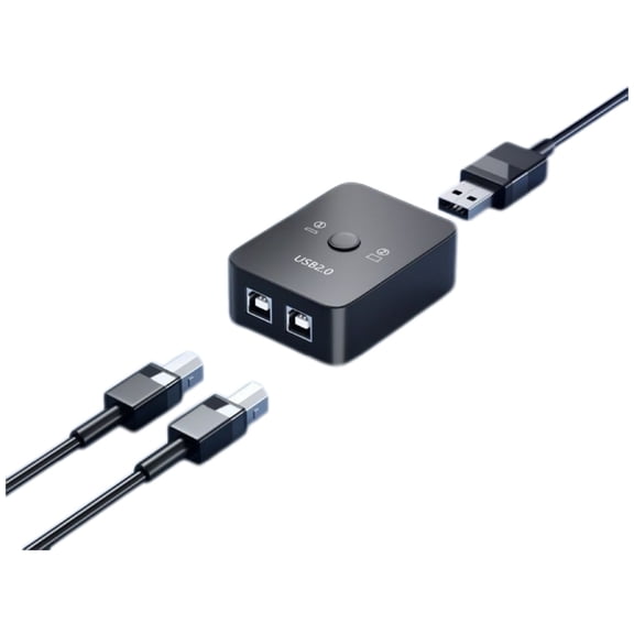 USB 2.0 Printer Sharing Switch, 2 Port Manual USB Switch Box for 2 Computers to Share 1 USB Printer Scanner, with 2 USB Cables