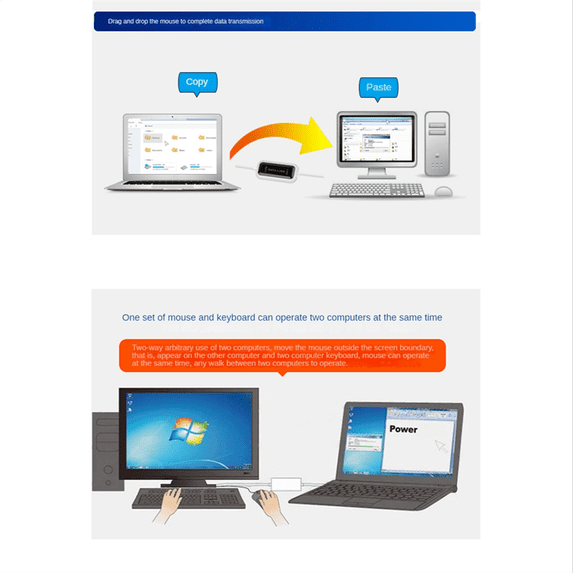 USB 2.0 Smart KM Link PC to Keyboard Mouse Share Sync Data Extension Cable File Transfer Switch