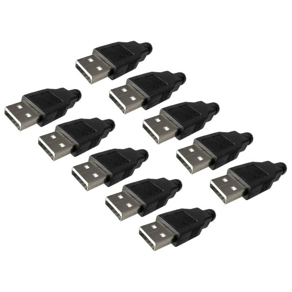 USB 2.0 Type A Male Connector 4-Pin with Plastic Shell - 10 Pack for DIY and Data Transfer Projects