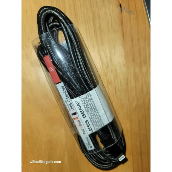 USB-2.0 Type C to 8-pin Cable 10 Feet, Fabric for iPhone Apple iPad Lap (Black)