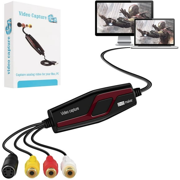 USB 2.0 Video Capture Card Device Converter, Easy to Use Capture, Edit and Save Analog Video to Digital Files for Your Mac OS X or Windows 7 8 10 PC, One Touch VHS VCR TV to DVD