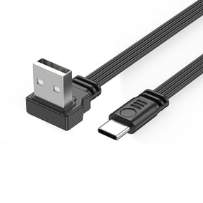 USB 2.0 to Type C Data Cable 2A Charging 480Mbps Data Transfer Flat Wire Line 90 Degree Elbow for Tablets Phones