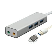 USB 2.1 External Sound Card Hub for Notebooks and PCs - USB Stereo Audio Adapter with Plug, Windows and Mac compatible, Plug and Play silver