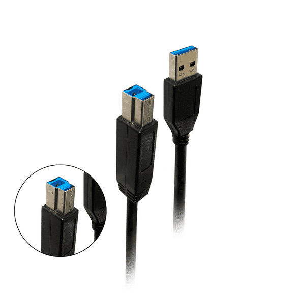 USB 3.0 A to B Cable Male to Male | High-Speed Data Transfer Cord for PC, Laptop, Printer, Scanner, and External Hard Drive - 1.5 FT