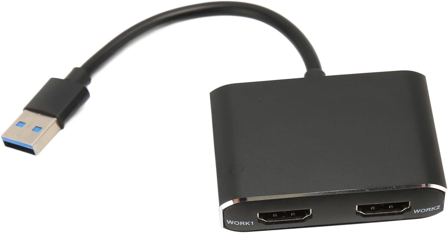 USB 3.0 To Dual HD Adapter, External Video Graphics Card HD Dual Monitor Display Adapter 1920x1080P 5Gbps USB C Splitter 2 Monitor Extended Display for PC Laptop