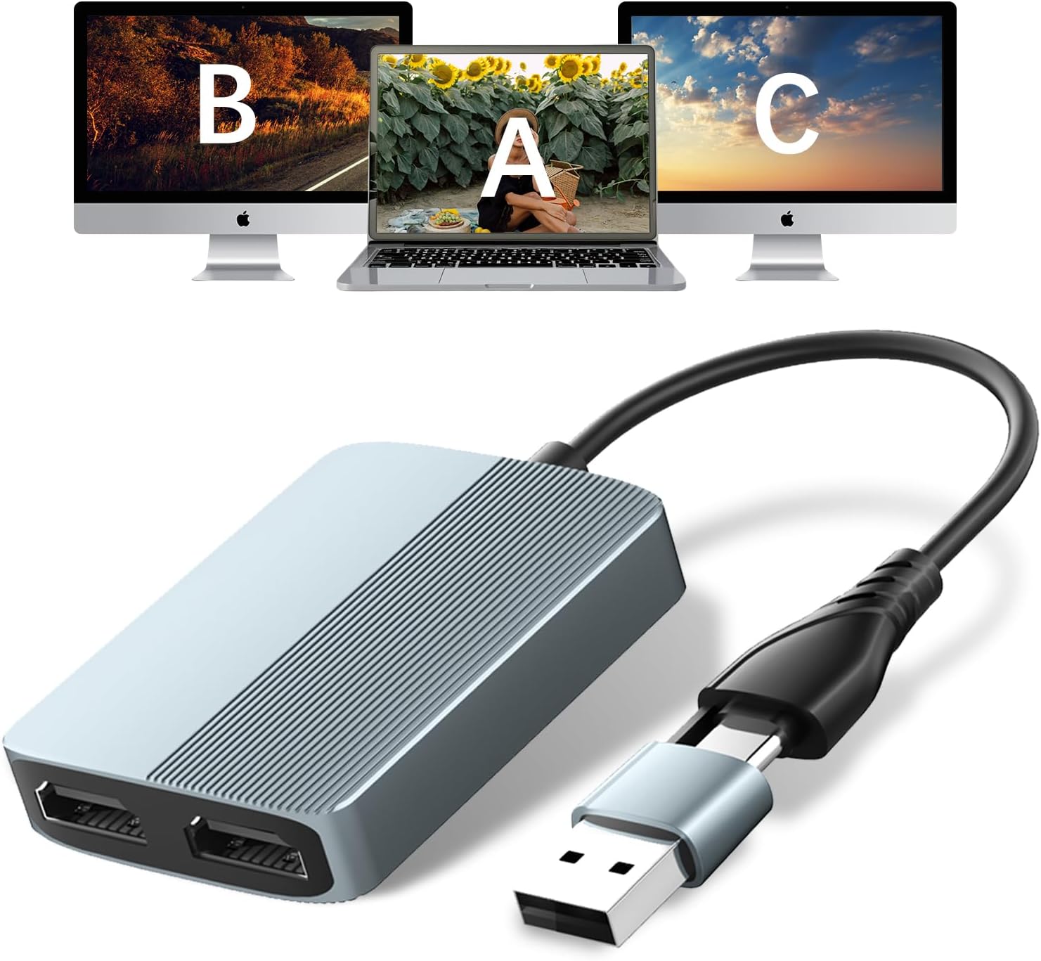 USB 3.0 to Dual HDMI Adapter for Mac&Windows, 2024 Updated USB C to