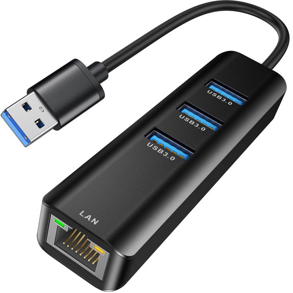 USB 3.0 to Ethernet Adapter,3-Port USB 3.0 Hub with RJ45 10/100/1000 Gigabit Ethernet Adapter Support Windows 10,8.1,Mac OS, Surface Pro,Linux,Chromebook and More