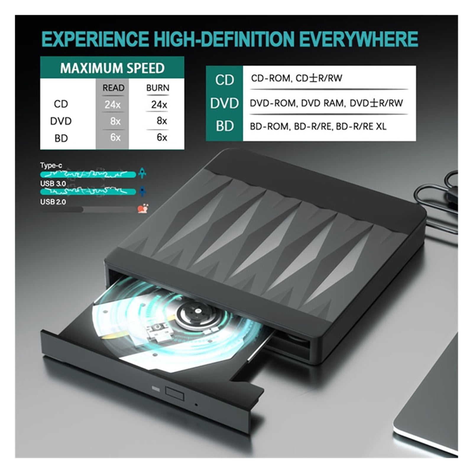 Bd Writer USB 3.0 External BD/DVD/CD ±RW Drive Optical Burner Player Writer ...