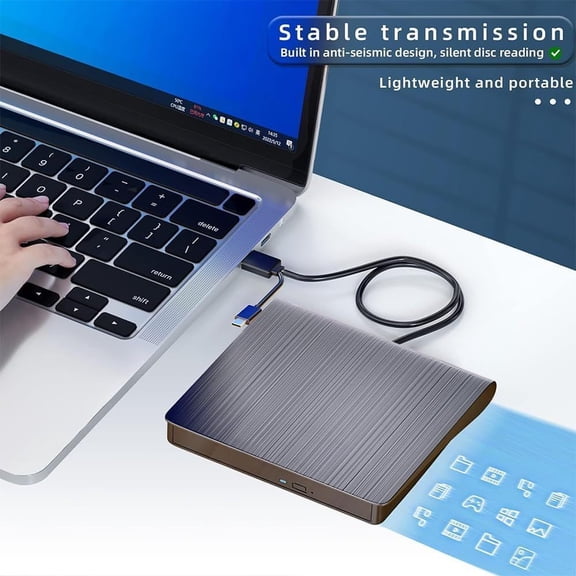 USB 3.0 External CD/DVD Drive for Laptop & Desktop, Portable DVD/CD RW Reader & Writer for Windows/Mac/Linux