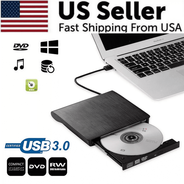 USB 3.0 External CD DVD Writer Drive Burner Reader Player for Windows 7