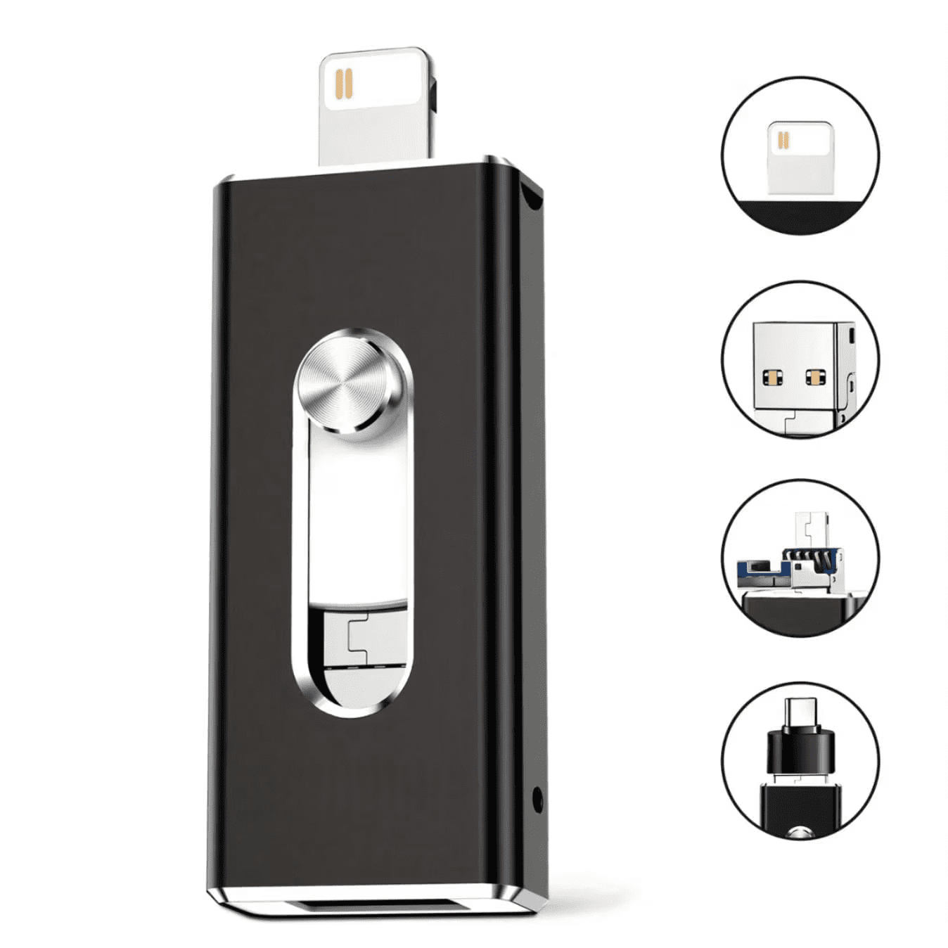 128GB USB 3.0 Flash Drive for iPhone3-In-1  USB External Storage Thumb Drive OTG Pendrive Android Phone and Computer-Black
