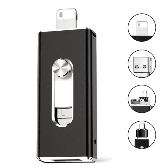 128GB USB 3.0 Flash Drive for iPhone3-In-1  USB External Storage Thumb Drive OTG Pendrive Android Phone and Computer-Black