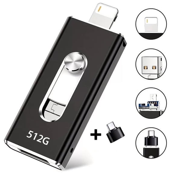 512GUSB 3.0 Flash Drive for iPhone3-In-1  USB External Storage 512GUSB Thumb Drive OTG Pendrive Android Phone and Computer-Black