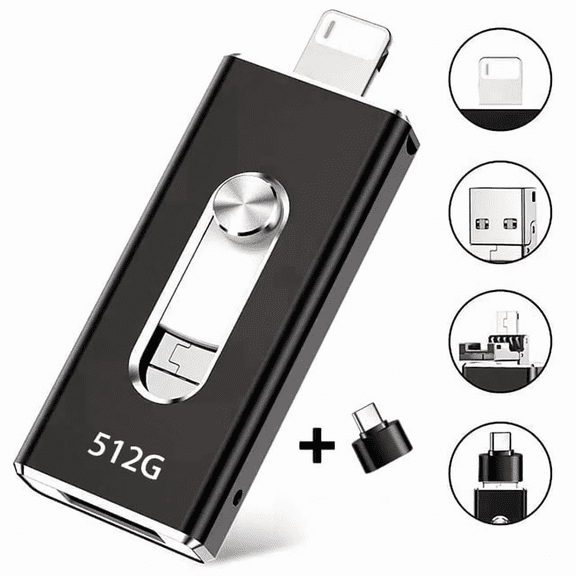USB 3.0 Flash Drive for iPhone3-In-1  USB External Storage 512GUSB Thumb Drive OTG Pendrive Android Phone and Computer-Black
