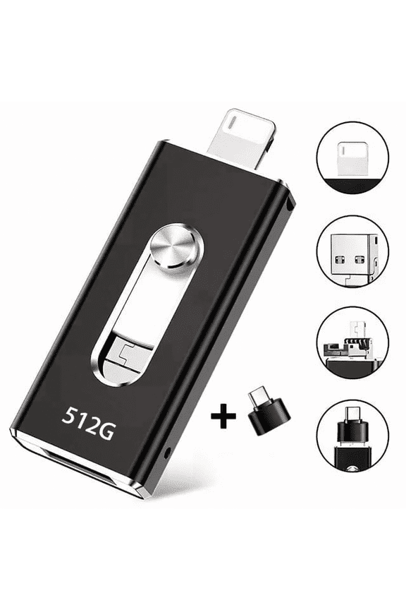Flash Drive for iPhone,Memory Storage Type-C Thumb Drive Dual Pendrive Android Phone and Computer-Black