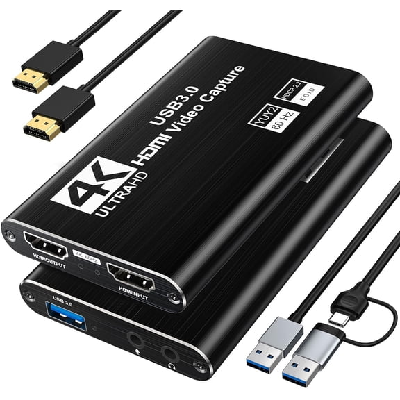 USB 3.0 HDMI Capture Card, 4K Pass-Through, 1080P 60FPS Capture