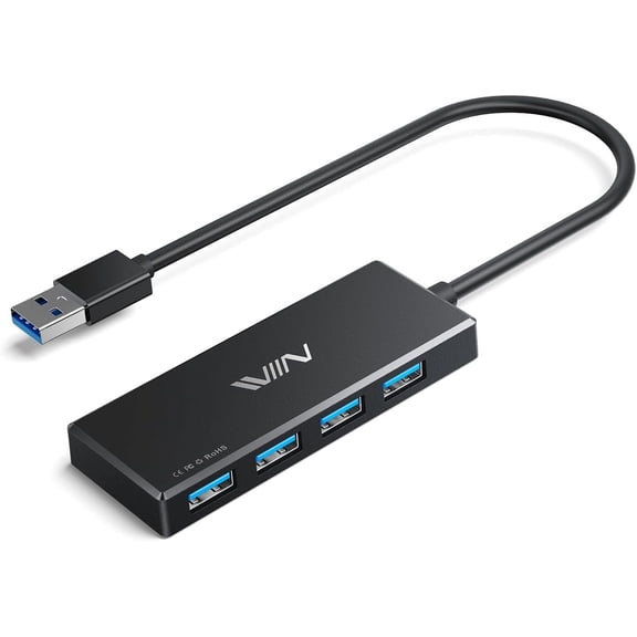 USB 3.0 Hub, 4 Port Hub Splitter, A Expander Portable Adapter Multiport Data for Laptop, iMac Pro, MacBook Air, Mac mini/Pro, Surface Flash Drives, and Mobile HDD-Black