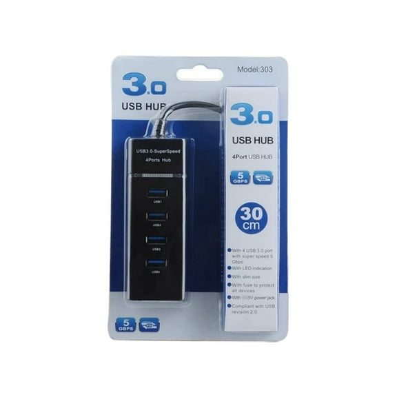 USB 3.0 Hub with 4 Ports, High-Speed Data Transfer up to 5Gbps, Supports Large Capacity Drives, No External Power Needed, Plug and Play for Windows, OSX, Linux
