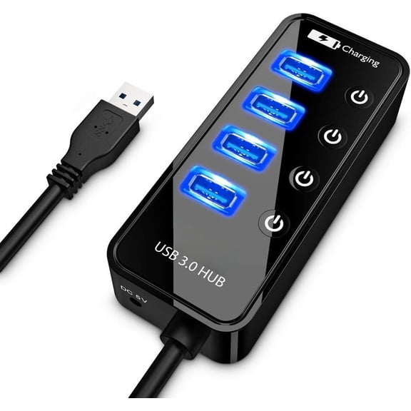 USB 3.0 Hub, 4 Ports Super Speed USB 3 Hub Splitter with Off with 1 USB Port ( Length 2 , No AC Adapter) (4-Port hub)