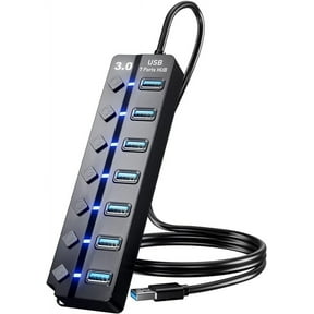 USB 3.0 Hub, 7-Port USB Data Hub Splitter with 3ft Long Cable USB Extension for Laptop,PC Computer,Surface Pro, PS4/5, Flash Drive, Mobile HDD - with LED Individual On/Off