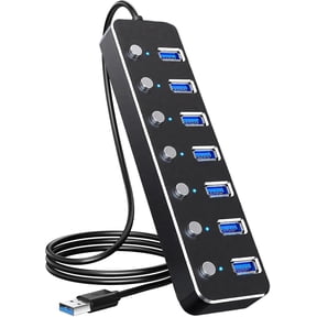 USB 3.0 Hub 7 Port USB Hub with 2ft Long Cable Aluminum USB Hub for Laptop and PC with Individual On/Off Switch and LED Indicator