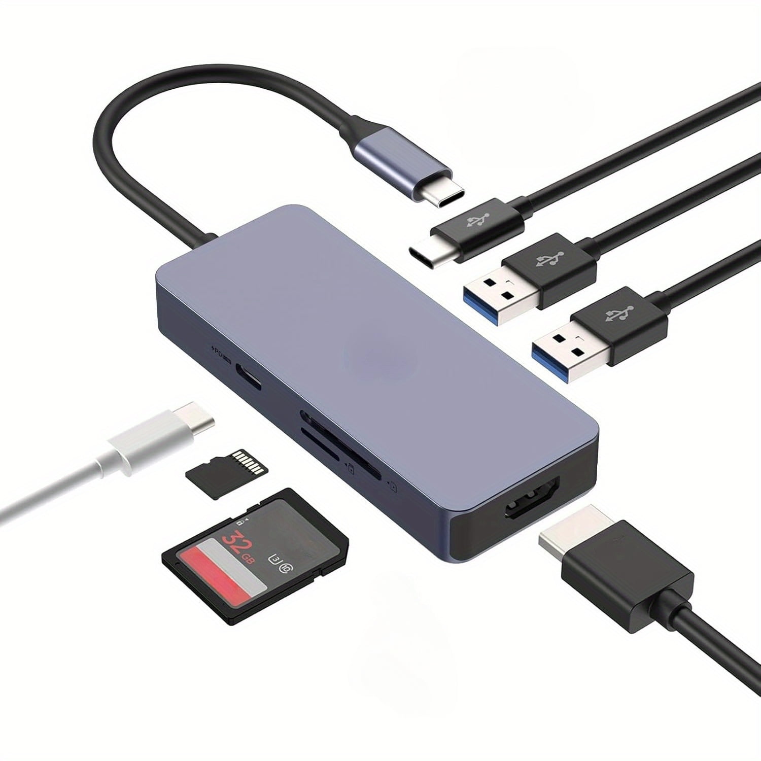 USB 3.0 Hub, 7 Ports USB C Hub With 5Gbps Data Transfer, USB C to HDMI with HDMI, USB C 3.0/2.0, SD/TF, PD 100W Compatible with Type C MacBook, Mac Pro, iMac