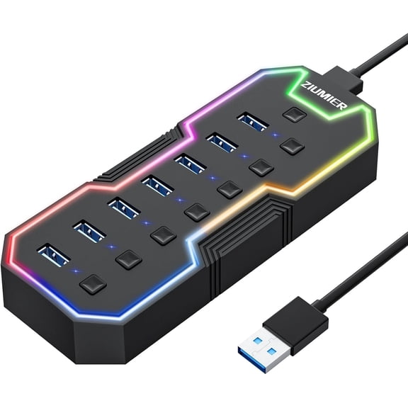 USB 3.0 Hub, 7 Ports USB Expander , USB Hub for Laptop,Individual On/Off Switches for Macbook, PC, Desktop, Flash Drive, Mobile HDD