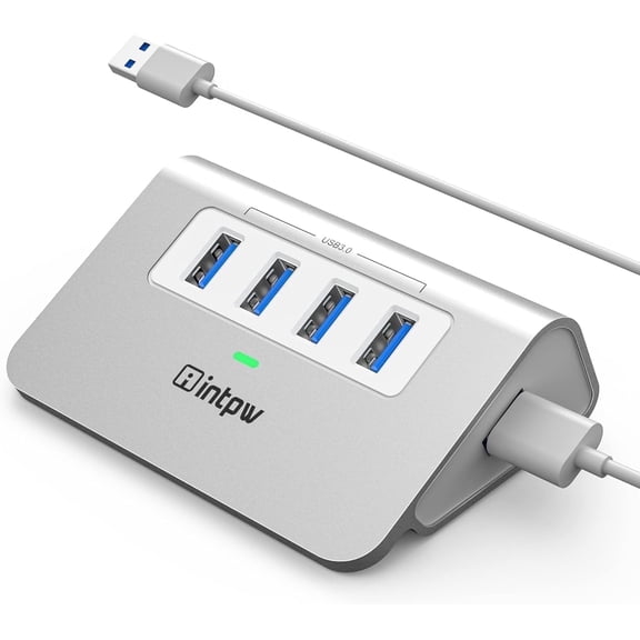 Intpw 4-Port USB 3.0 Hub, Aluminum Data Hub Multiport Adapter with 3.3ft Cable for Laptop, PC, Xbox, and Accessories
