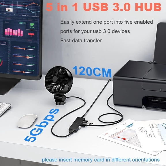 USB 3.0 Hub Splitter, TSUPY USB 3.0 Hub Multi-USB Adapter Port Expander, with 4ft Cable, SD/TF Card Reader and 3 USB 3.0 Ports, Compatible with PC, Laptop, Surface Pro, MacBook, iMac Pro