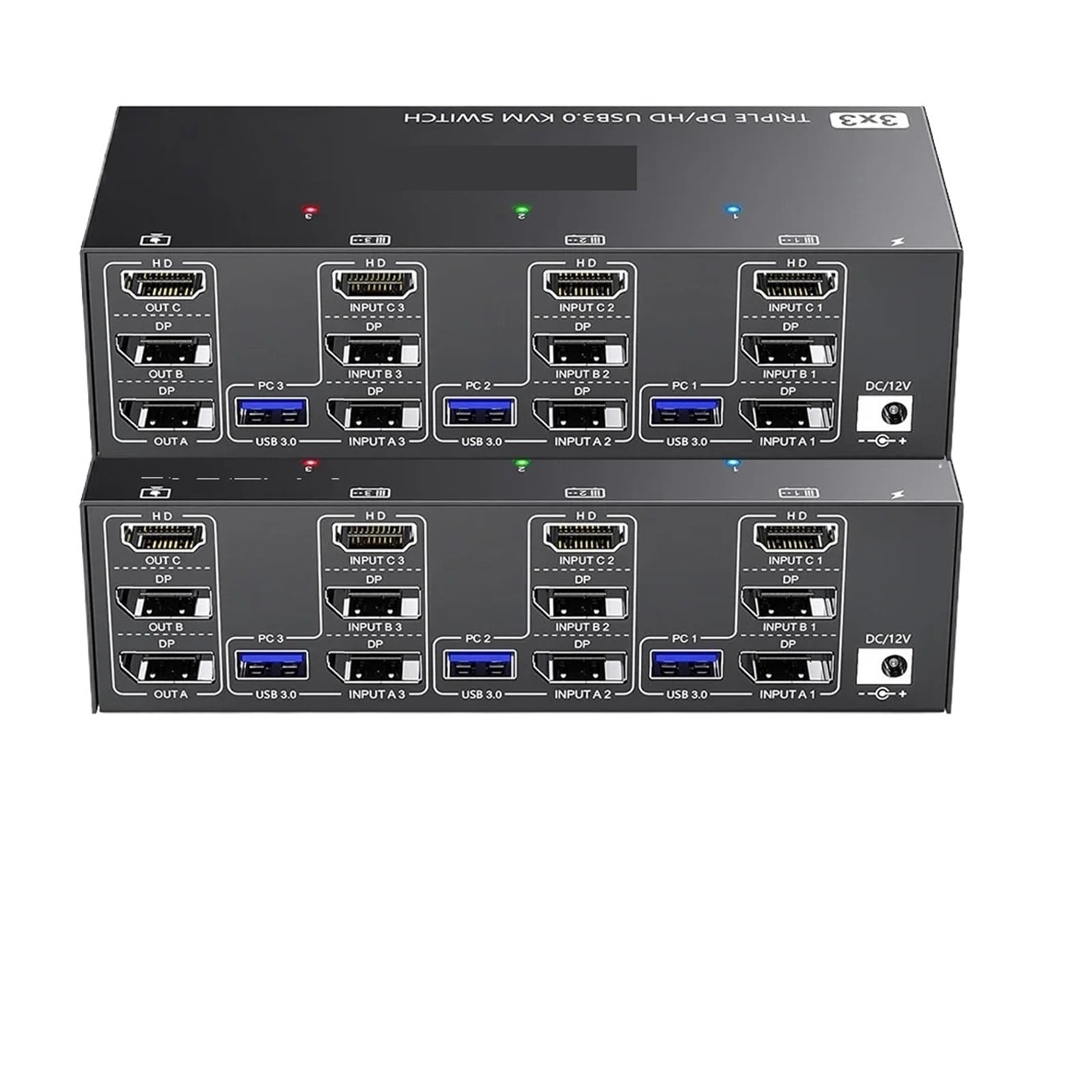 USB 3.0 KVM Switch 3 Monitors 3 Computers, 8K@60Hz,4K@144Hz Triple Monitor KVM With 4 USB 3.0 Ports -Compatible 2 In 2 Out