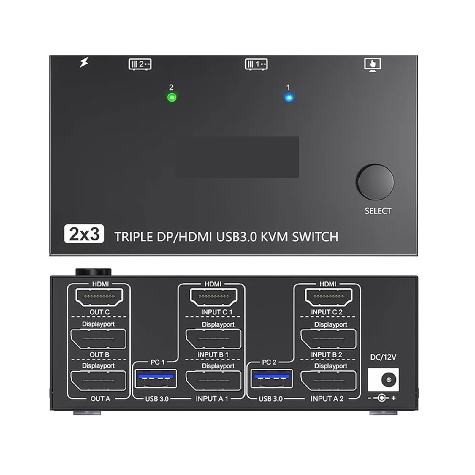 USB 3.0 KVM Switcher 2 Input 3 Output 3 Monitors 2 Computers Switch Support 8K@30Hz 4K@144Hz USB 3.0 Displayport For 2 PC Share