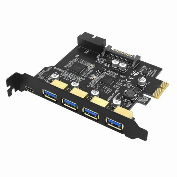 USB 3.0 PCI-E Type C Expansion Card PCI-E 1x to USB 3.0 Controller 4Port USB 3.0 + 1Port USB 3.1 PCI-E Card Adapter,1 * PCI-E to USB3.0 Expansion Card,Black