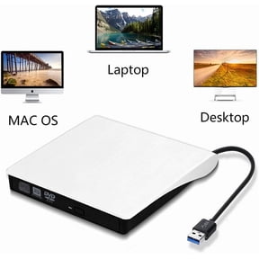 USB 3.0 Portable External CD Drive - High-Speed DVD/CD ROM Burner with Plug and Play Design - Compatible with Laptop Desktop Windows Apple Mac Pro MacBook with Fast Data Transfer Rates(White))