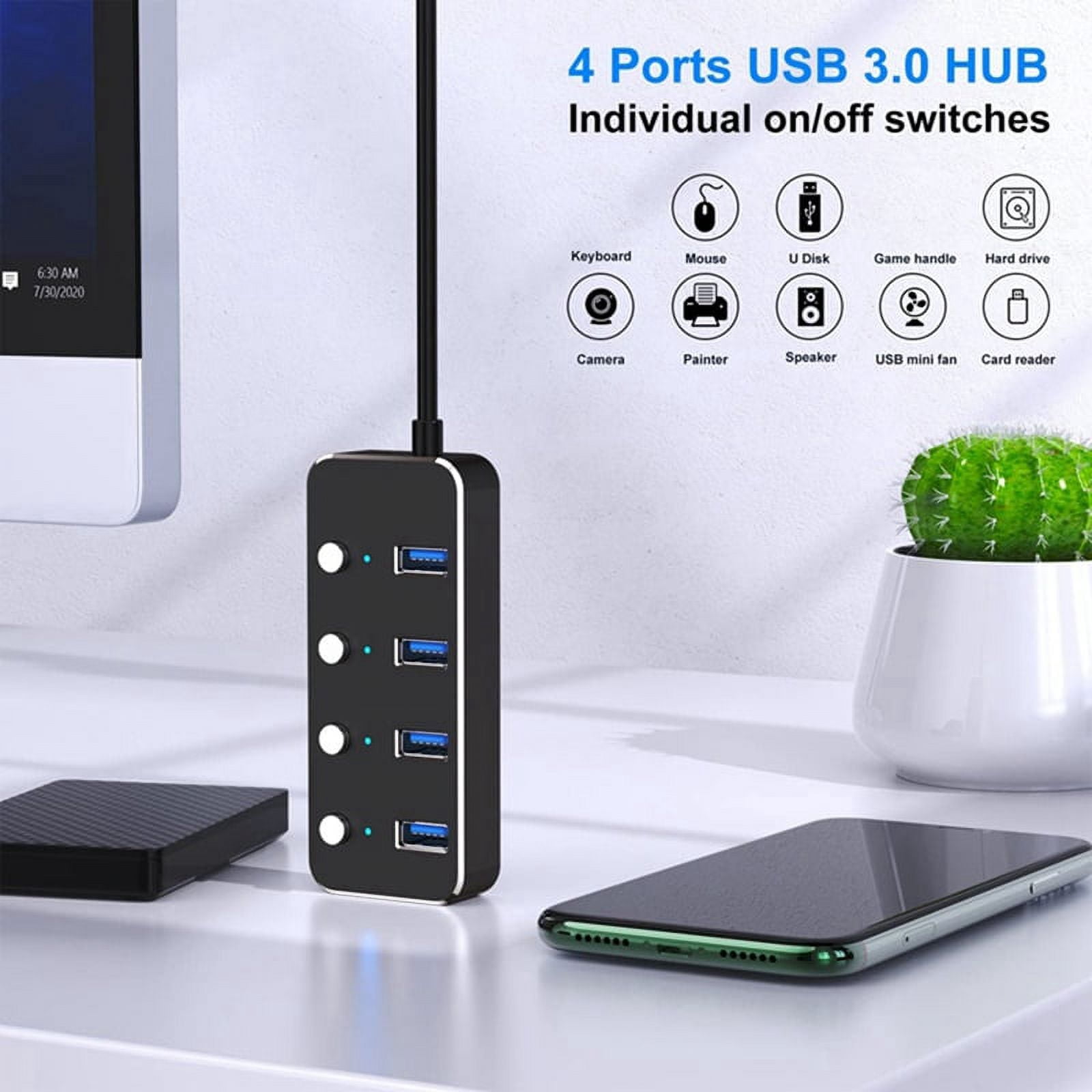USB 3.0 Power Adapter 4 Ports Aluminum Alloy Splitter Hub USB Hub 3.0 ...