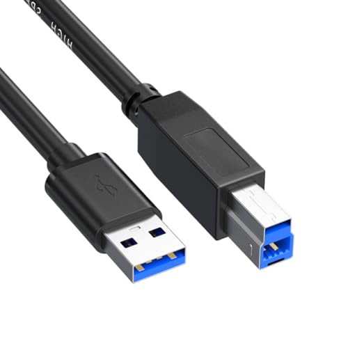 USB 3.0 Printer Cable, USB-A to B Male Cord 5Gbps Data Sync Compatible with Printers, Scanner, Docking Station, External Hard Drivers, Monitor, Hub and More (Black, 5Ft)