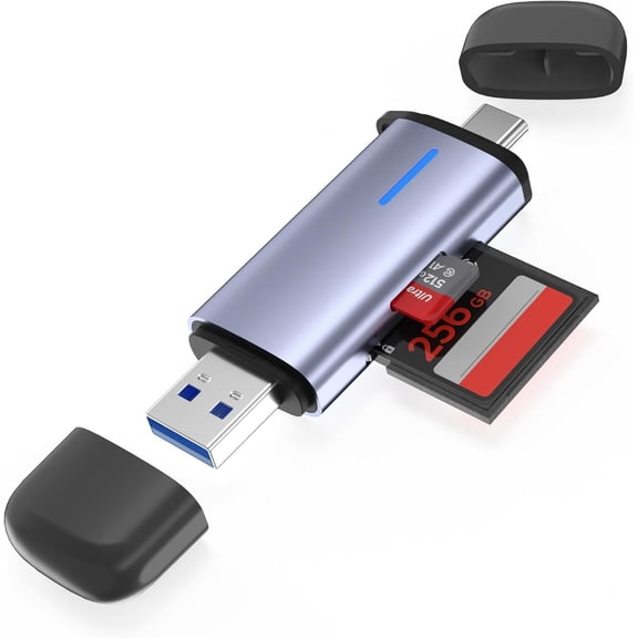 USB 3.0 SD Card Reader, 5Gbps 2-in-1 Type-C & USB-A Slot Memory Card Reader, Simultaneous SD/ SD Read & Write, Compatible with 16/15, MacBook, iPad, Android, PC, Laptop, Camera