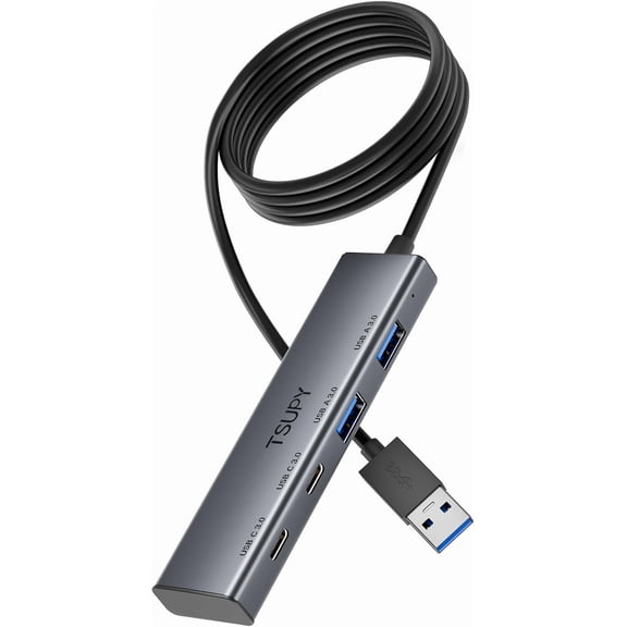 USB 3.0 Splitter HUB with 2 USB-C & USB-A Port,Multi C A Hub 4FT Extended Cable,4 Ports Extender Multi Port for Laptop, PC, Flash Drive, HDD,Printer, Mouse, Keyboard