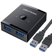 USB 3.0 Switch, Bi-Directional USB Switch 2 in 1 Out / 1 in 2 Out, USB Switcher 2 Computers Share Keyboard Mouse Scanner Printer, USB KVM Switch Compatible with Mac/Windows/Linux