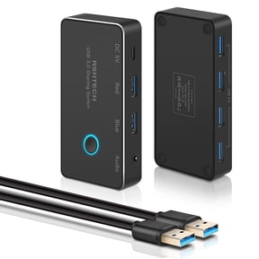 RSHTECH USB 3.0 Switch Hub, 2 Computers Sharing 4 USB-A Devices with 3.5mm Audio Output, RSH-A201