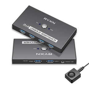 USB 3.0 Switcher 2 Computers, USB-A & USB-C Switch Selector 2 PC Share 4 USB Devices, with Desktop Controller & USB 3.0 Cable