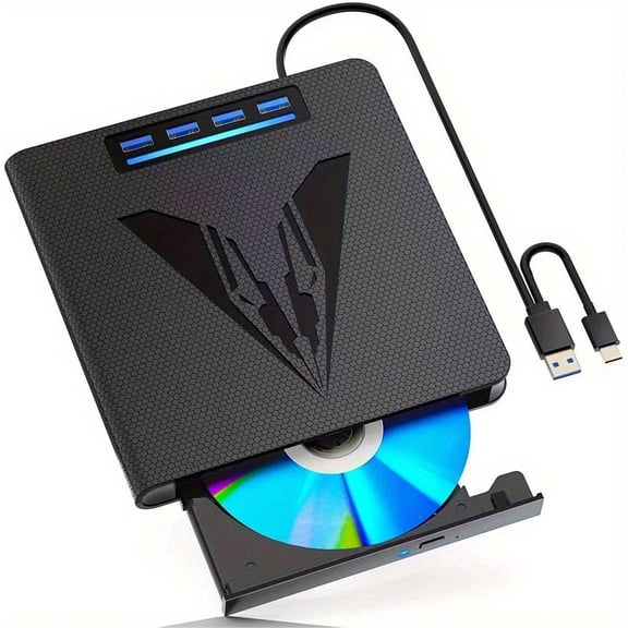 USB 3.0 Type-C CD DVD +/ -RW Drive,With 4 USB Ports And 2 SD Card Slots, Compatible With Laptops Linux Windows Mac OS