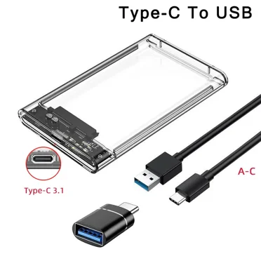 USB 3.0/Type C to SATA III Hard Disk Case for 2.5 inch HDD SSD External Hard Drive Enclosure Harddisk Boxs Support UASP HDD Box (USB 3.1 with adapter)