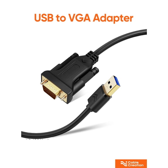 USB 3.0 to VGA Cable 6 Feet, CableCreation USB to VGA Adapter Cord 1080P @ 60Hz, External Video Card, Only Support Windows 10/8.1/8 / 7 (NO XP/Vista/Mac OS X), Black