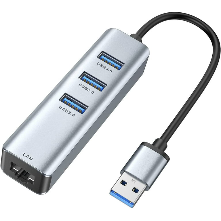 USB 3.0 Hub Ethernet with USB C Adapter, 3 Port USB 3.0 Splitter Gigabit Ethernet  Hub + USB C HUB Network RJ45 1000Mbps USB Extender 