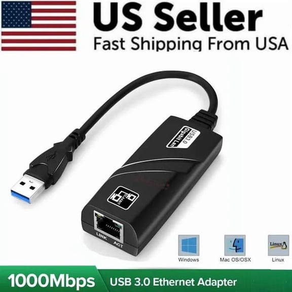 USB 3.0 to Gigabit Ethernet Adapter, 1000Mbps RJ45 LAN Network Adapter for Windows PC & Mac, USB Wired Internet Adapter for Laptop, Desktop
