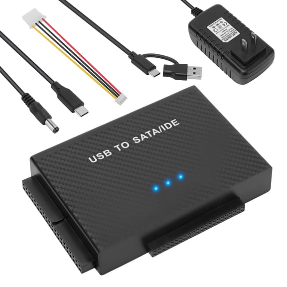 USB 3.0 to IDE SATA Adapter, USB Type C Hard Drive Reader External HDD Converter for 2.5/3.5 inches IDE SATA HDD SSD, 12V/2A Power Adapter Included