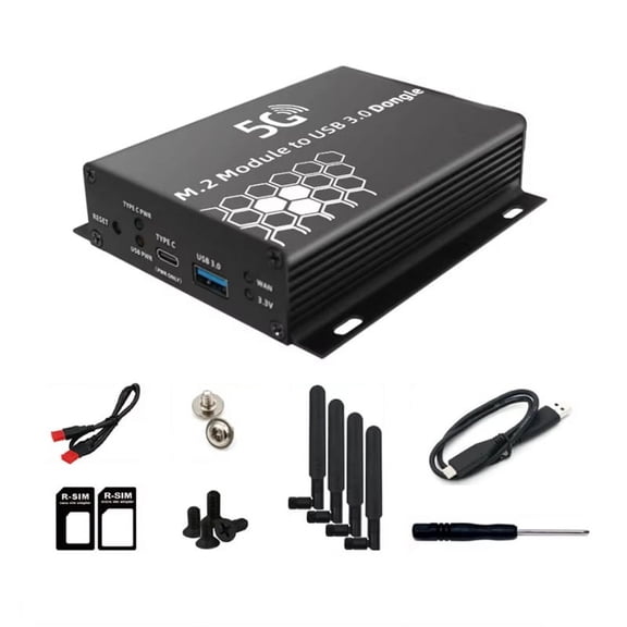 USB 3.0 to NGFF M.2 B-Key Wireless Adapter 1 SIM Card Slot 4 Antennas & Case with USB Cable for 5G 4G LTE WWAN Modem